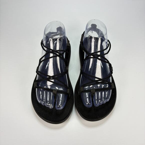 Teva Voya Infinity Black Strappy Elastic Lacing Slip On Sandals Women's Size 7 - Picture 3 of 9